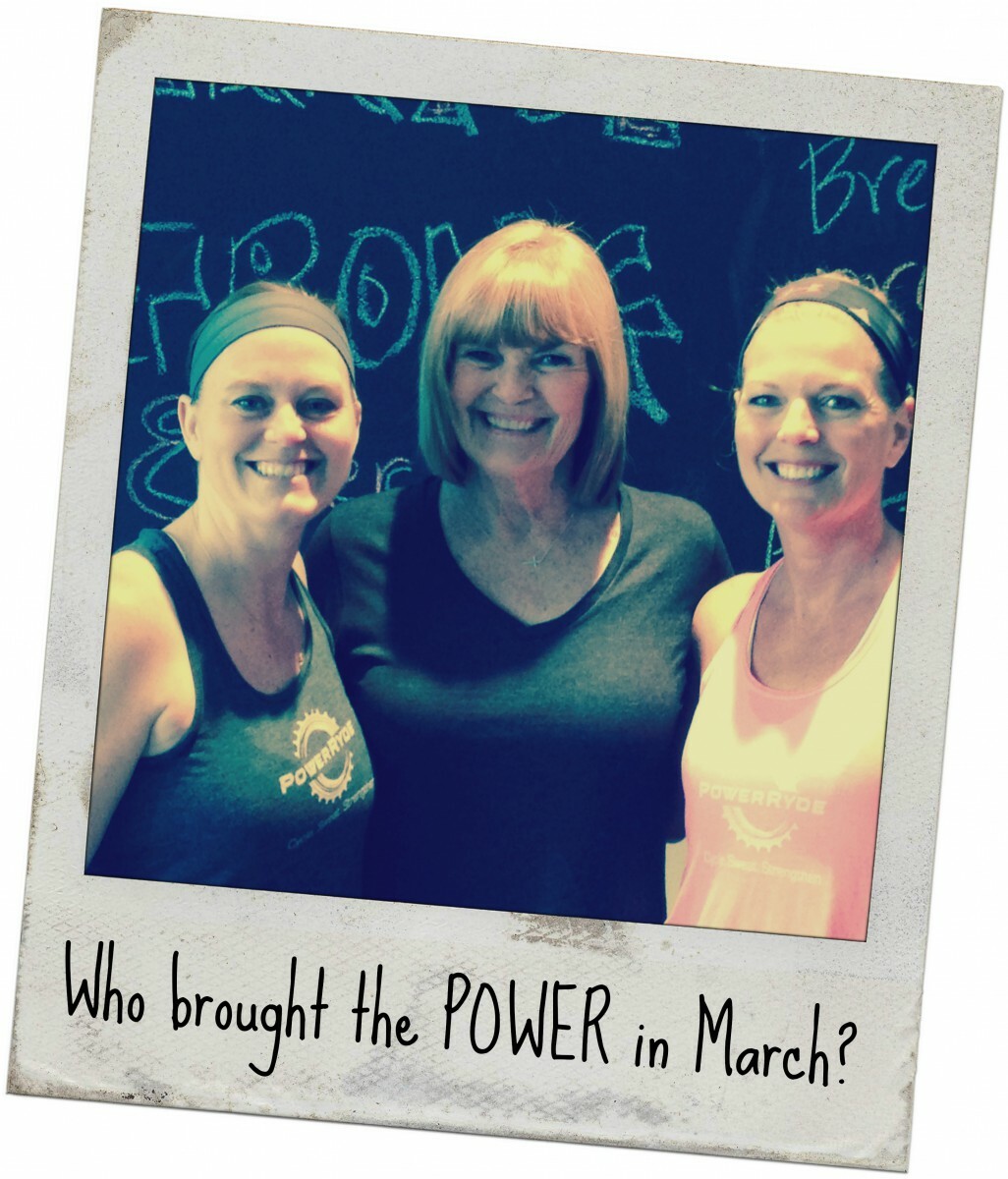 Polaroid style picture of Lynne Lee, Jamie Gordon and Shannon Carovillano with 'Who Brought the POWER in March'?